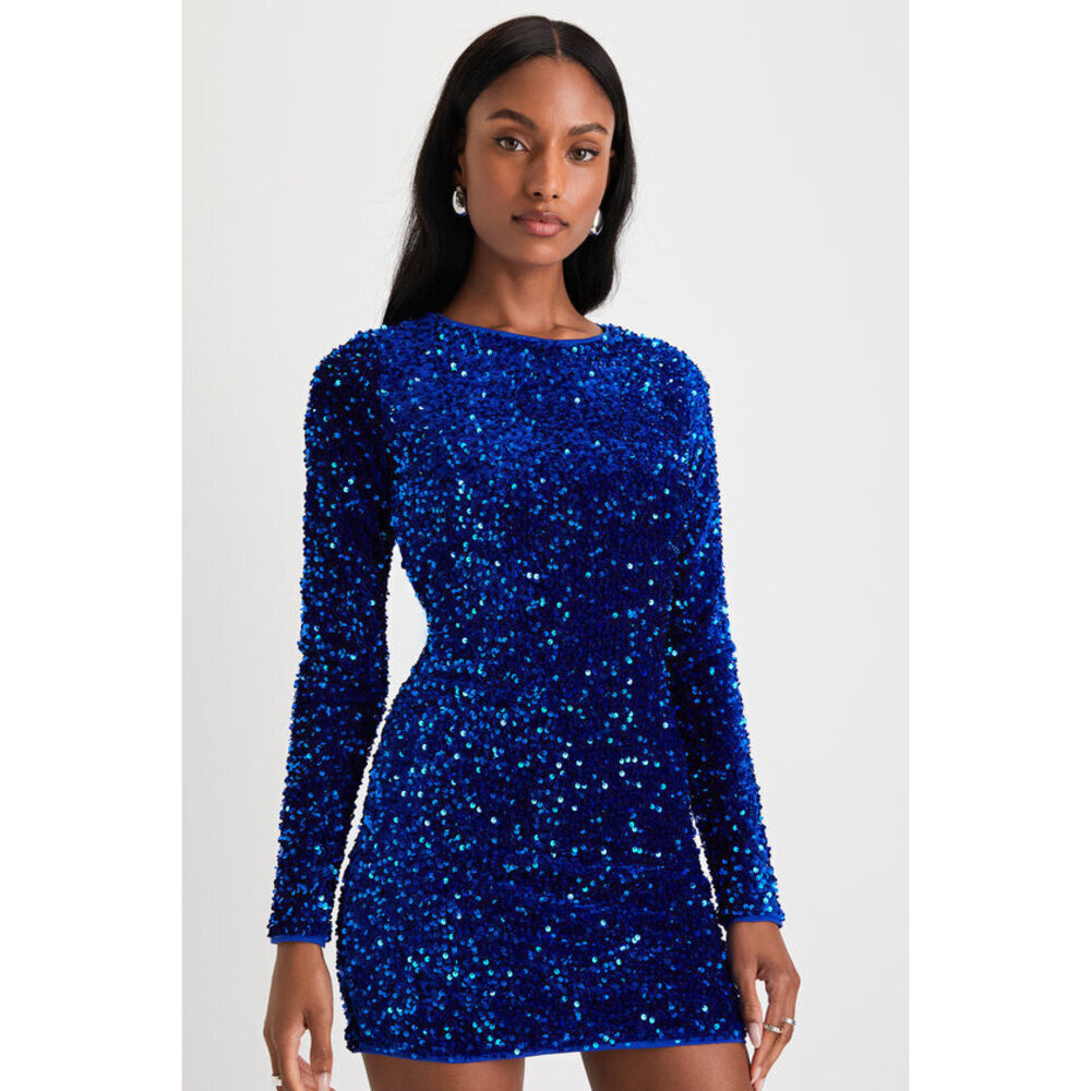 Lulus Alluring Radiance Royal Blue Sequin Cutout Bodycon Mini Dress - Size M